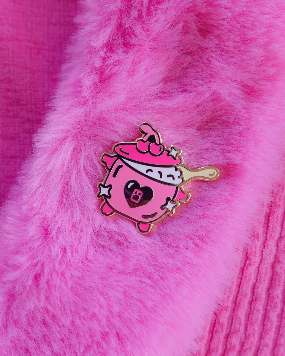 Say Hello to My Nice Cooker ur Doing Gr8 Japanese Heart-shaped Rice Cooker  Pink Pastel Soft Enamel Pin 